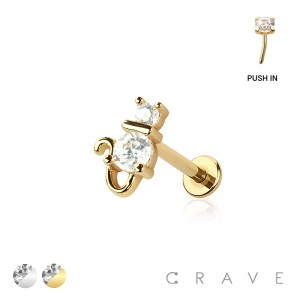 KITTY CAT THREADLESS (PUSH IN) 316L SURGICAL STEEL LABRET SET